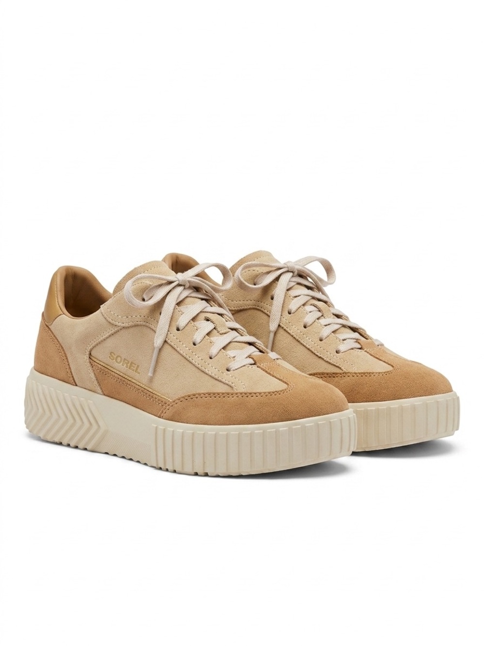 Sorel Women's Beige/Tan and Gold Suede Platform Sneakers